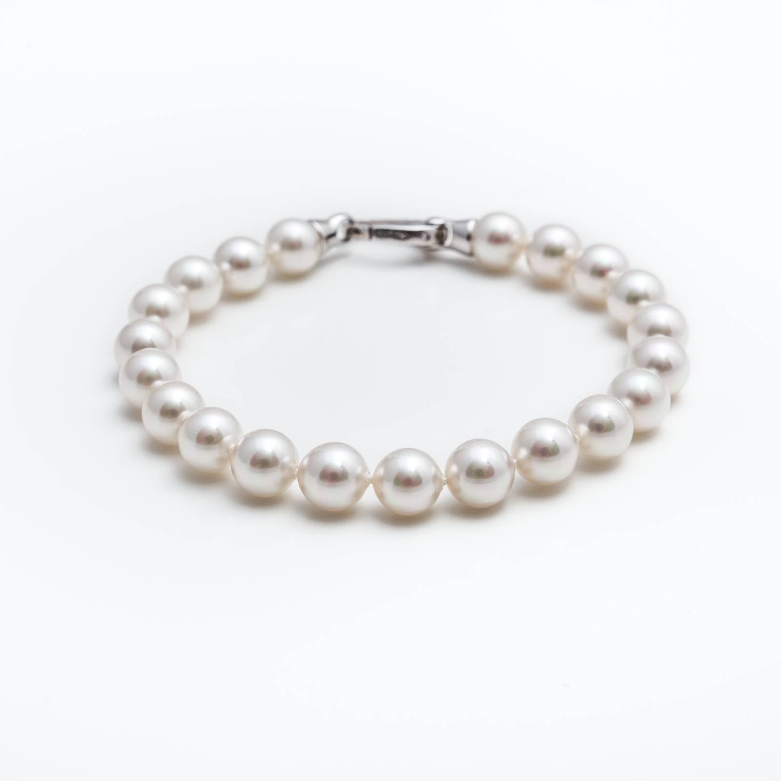 Pulseira Clássica Prateada Pérola 6mm