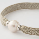 Pulseira Circa Verde Prateada Pérola 10mm