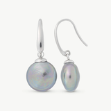 Brincos Lyra Prateados Pérola 12mm Cinzenta
