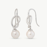 Brincos Nudos Prateados Pérola 10mm