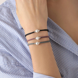 Pulseira Sifnos Preta Prateada Pérola 7mm