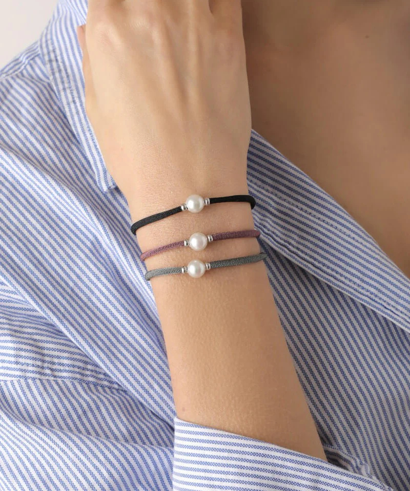 Pulseira Sifnos Preta Prateada Pérola 7mm