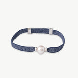 Pulseira Circa Azul Prateada Pérola 10mm