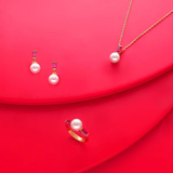 Colar Selene Dourado Pérola 8mm Vermelho