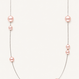 Colar Dangle Prateado Pérola 4-8mm Rosa
