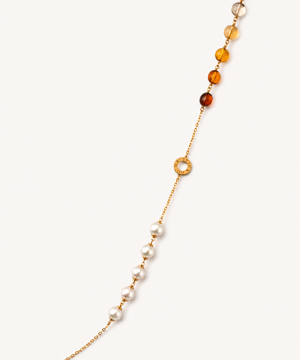 Colar Murano Dourado Pérolas e Pedras Murano 8mm